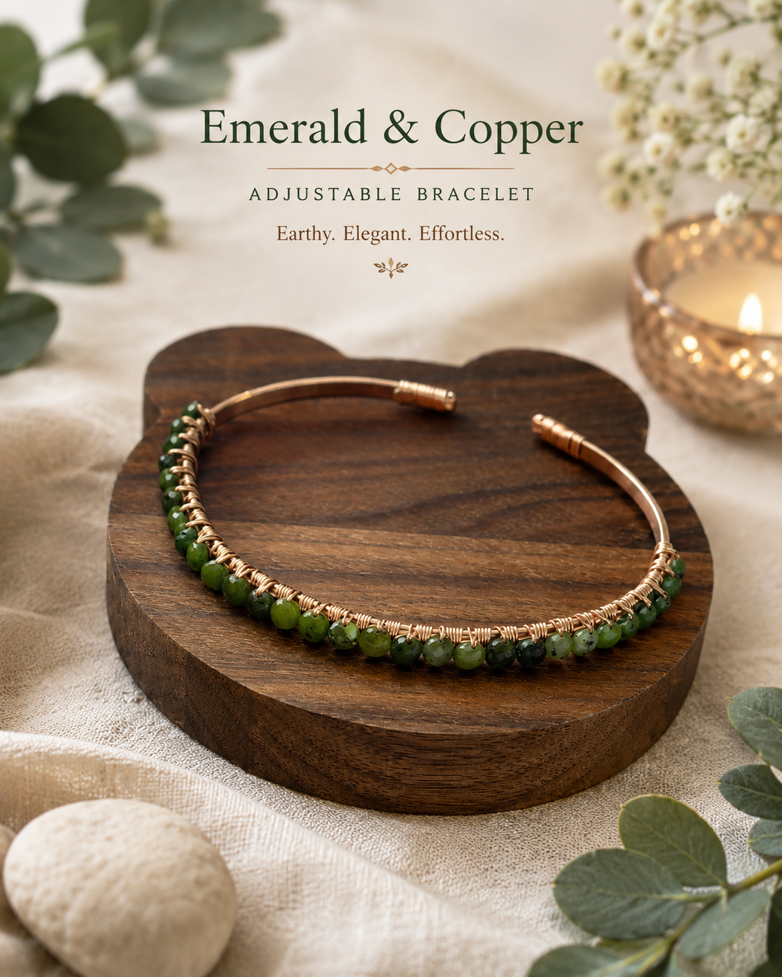 Emerald & Copper Adjustable Bracelet