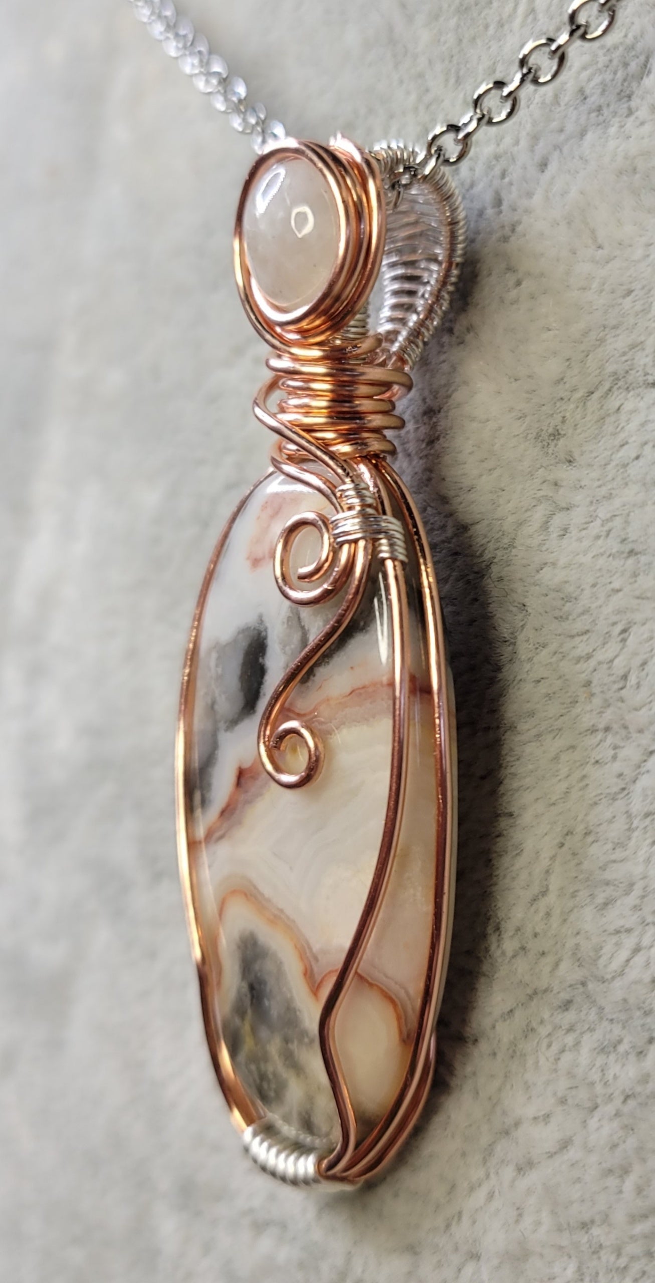 Crazy Lace Agate with Moonstone Wire Wrapped