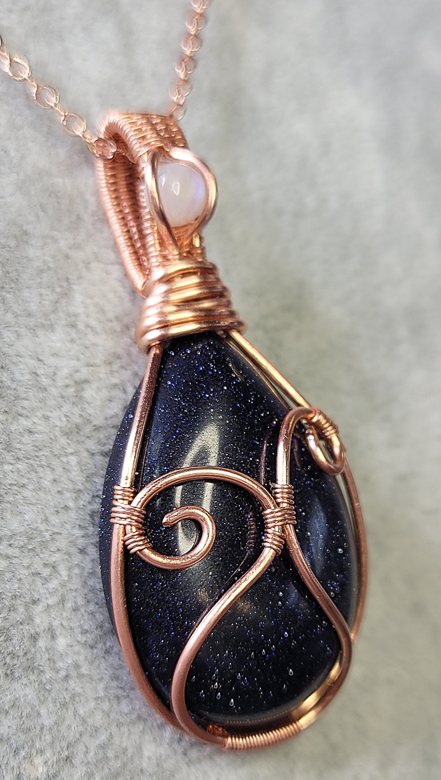 Blue Goldstone with Rainbow Moonstone