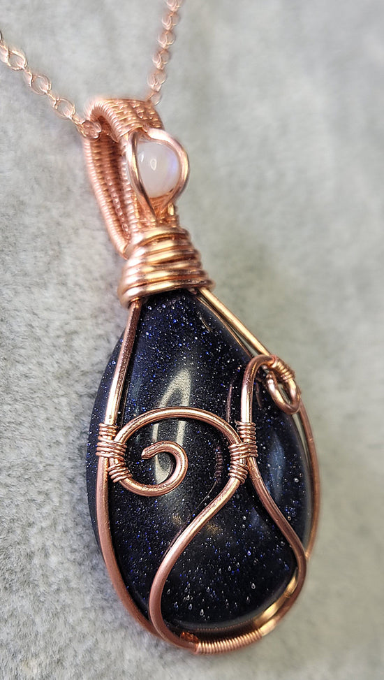 Blue Goldstone with Rainbow Moonstone