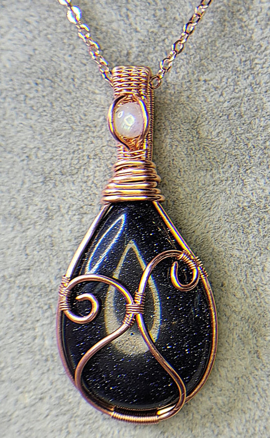 Blue Goldstone with Rainbow Moonstone