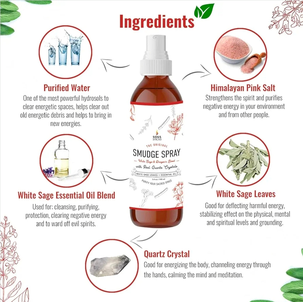 White Sage Dragons Blood Soul Sticks Smudge Spray 3.5oz