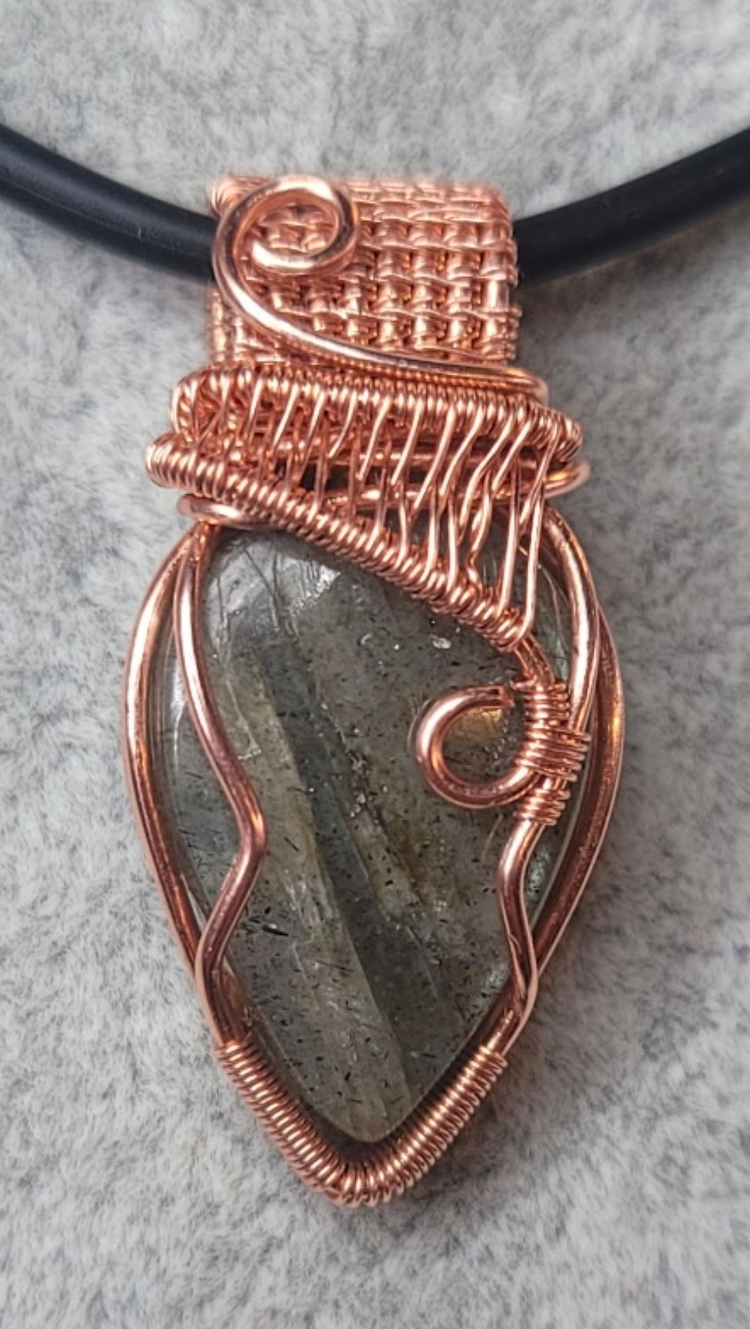 Labadorite pendant 
Hand wrapped in copper