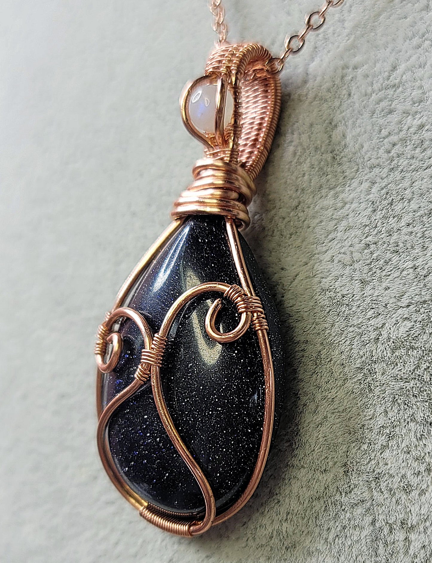 Blue Goldstone with Rainbow Moonstone