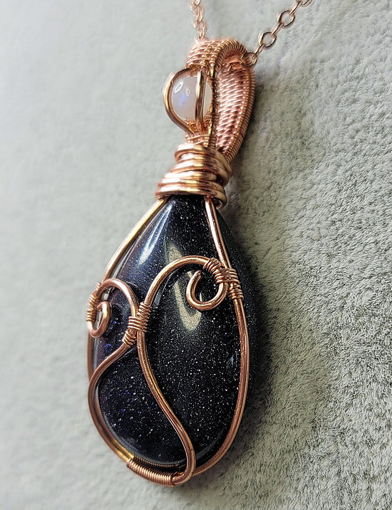 Blue Goldstone with Rainbow Moonstone