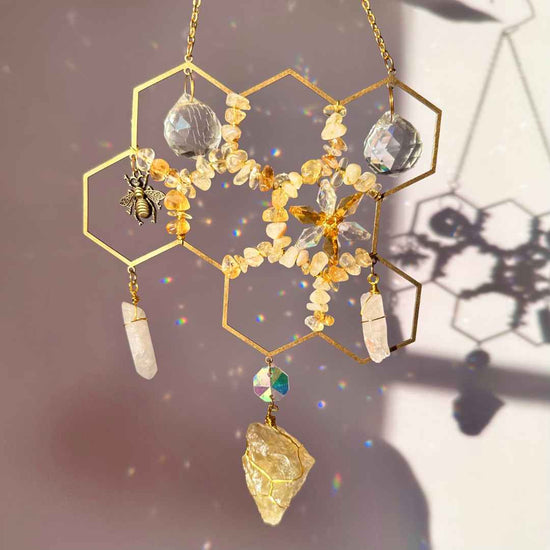 Honey Bee Citrine Suncatcher