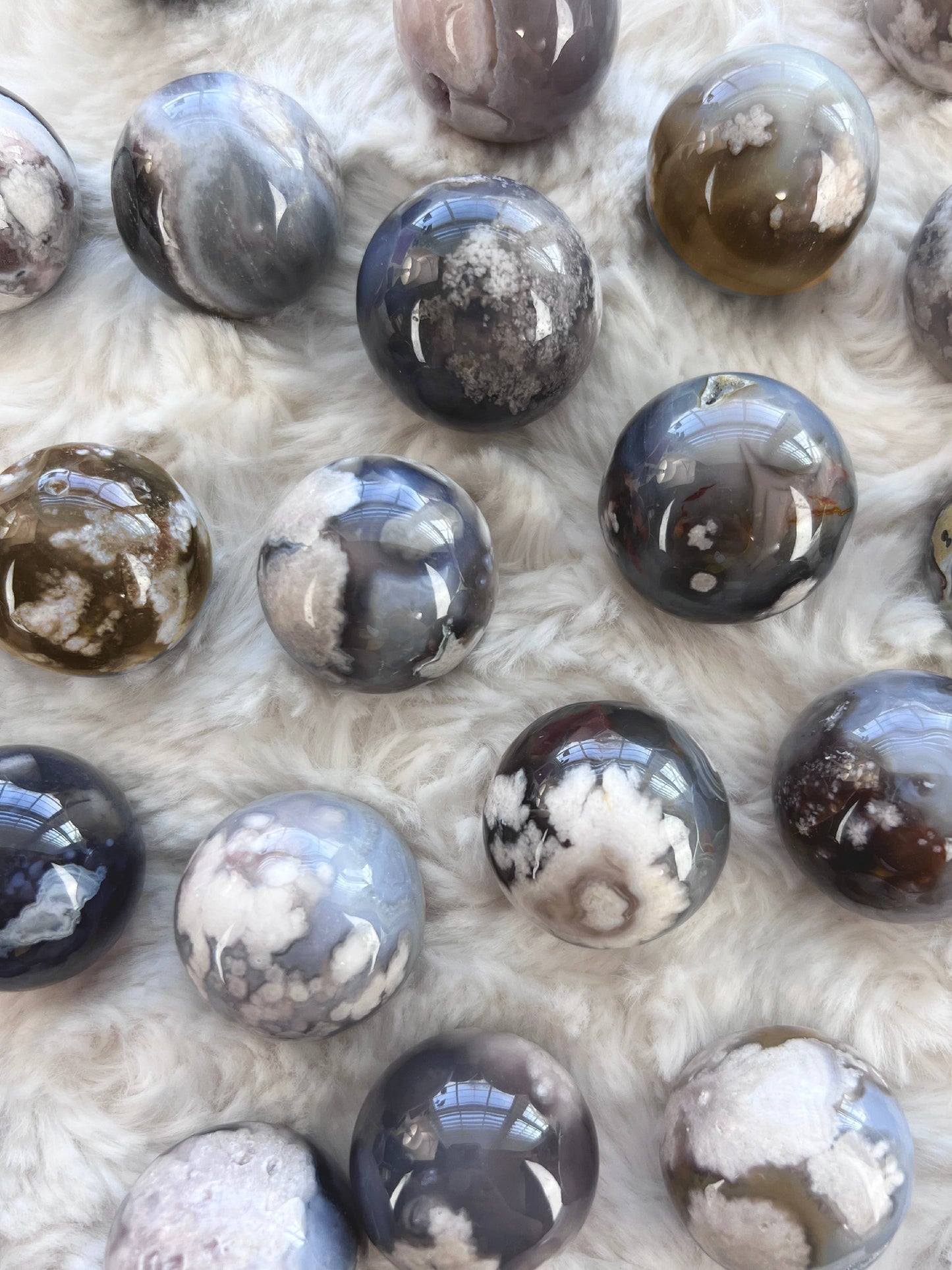 Black Flower Agate Sphere