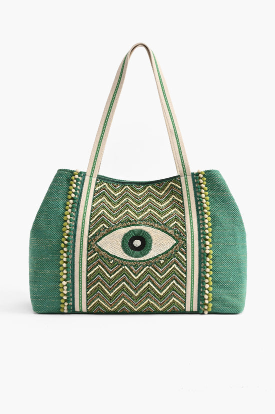 Emerald Evil Eye Embellished Tote