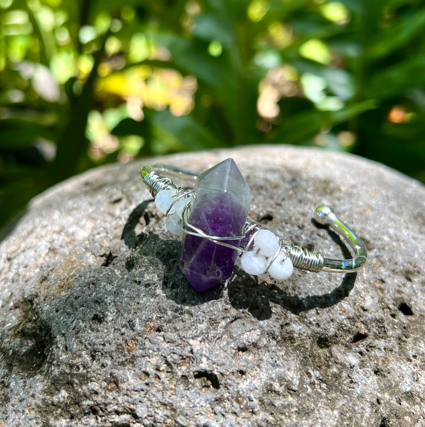 Amethyst Silver Bangle Cuff Bracelet "Clearing Negativity"