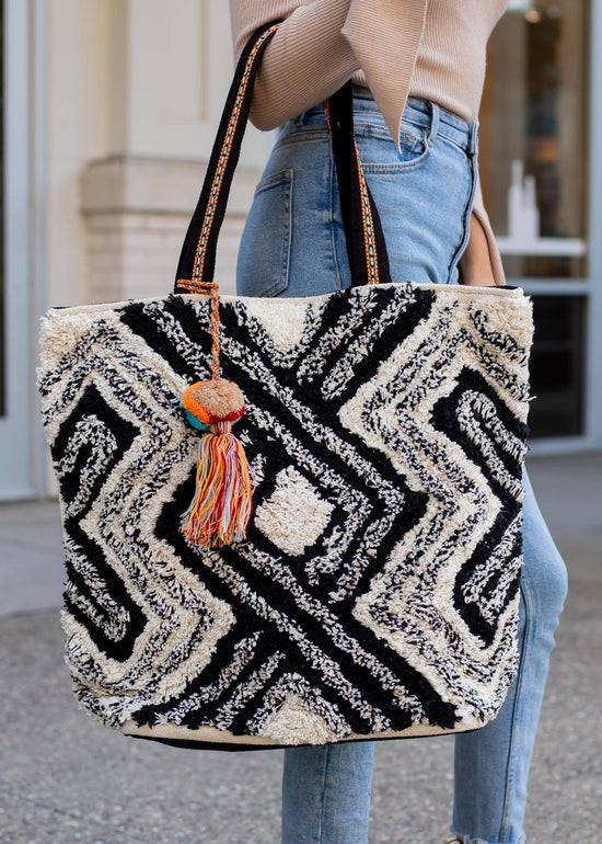 Black, Cream and Grey Textured Tote