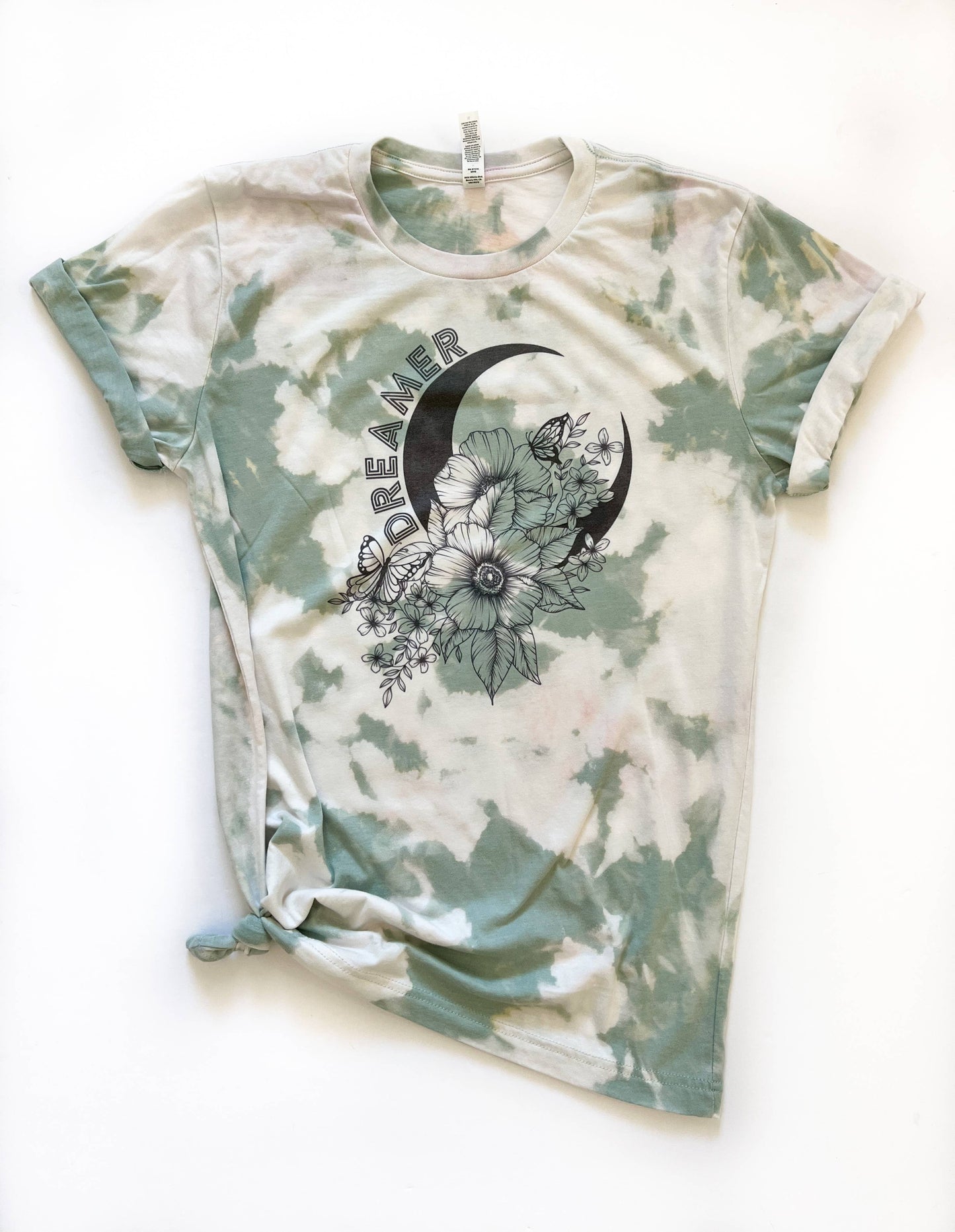 Dreamer Floral Moon Dusty Blue Tie Dye Tee